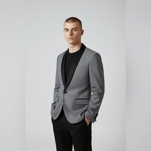 VITARELLI Tuxedo Jacket One 1 Button Modern Fit Grey w/ Black Satin Collar